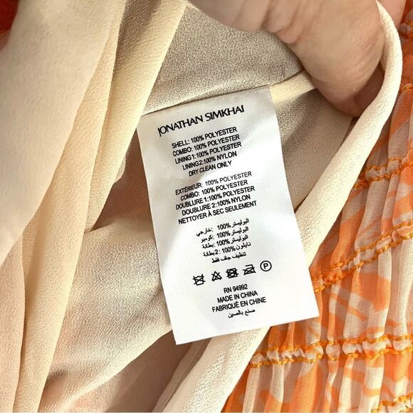 Jonathan Simkhai Chiffon Mini Dress in Orange and Cream, Size Small, NWT - Picture 10 of 12